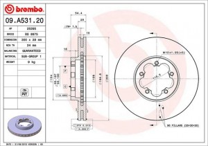 09.A531.20 диск тормозной передний!\ Ford Transit 2.3 16V/3.2 TDCi 06>, 2.2 TDCi 09.A531.20 BREMBO