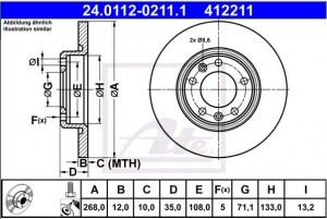 Диск тормозной PEUGEOT 308 (13-) задний (1шт.) ATE 24.0112-0211.1 ATE