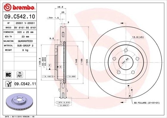 Диск тормозной 09.C542.11 09.C542.11 BREMBO