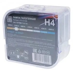 Лампа 24V H4 75/70W P43t-38 бокс (2шт.) Standart MEGAPOWER 37033026 MEGA POWER