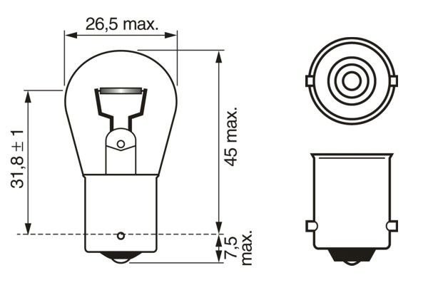 Лампа накаливания 12V P21W BA15s 1 987 302 201 BOSCH