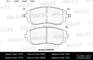 Колодки тормозные передние (Смесь CERAMIC серия PRO) SUBARU FORESTER 01-/IMPREZA E500220 MILES