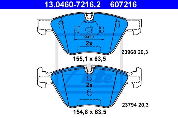 13.0460-7216.2 573188B=1052 00 !колодки дисковые п.\ BMW E90/E91 2.0/2.5/3.0i 05 13.0460-7216.2 ATE