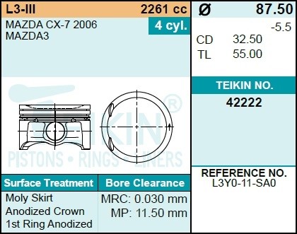 к-кт поршней! 0.50 (4 шт.)\ Mazda CX7/3 2.3 L3-III 06> 42222050 TEIKIN