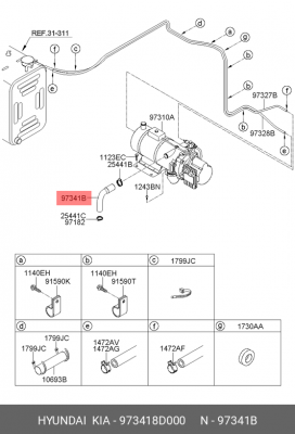 Патрубок угловой отопителя d=27 mm SPACE 97341-8D003 973418D000 HYUNDAI KIA
