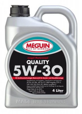 9027 Meguin Синт-ое мот.масло Megol Motorenoel Quality 5W-30 SL/CF A3/B4 (4л) 9027 MEGUIN