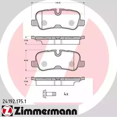колодки дисковые !задн. 117x46x17 \ Land Rover Discovery/Range Rover 4.4i V8/2.7 241921751 ZIMMERMANN