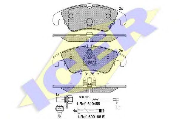 181862 колодки дисковые передние!\ Audi A4 3.0TDi Quattro/3.2FSi Quattro 08> 181862 ICER