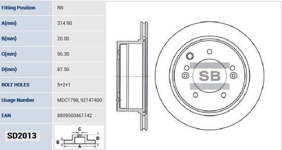 Диск тормозной KIA Sorento 2.4/3.5/2.5CRDi 02 SD2013 SD2013 SANGSIN