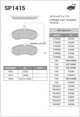 Колодки тормозные передние Citroen Jumpy, Fiat Scudo, Peugeot Expert 1.6/2.0 06  SP1415 SANGSIN