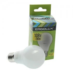 Лампа светодиодная E27 A60 10W (80W) 220V теплый ERGOLUX ELLEDA6010WE273K ERGOLUX