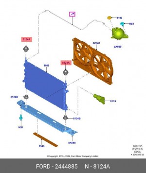 подушка радиатора верхняя!\ Ford Mondeo III/Transirt 14>/Tourneo Custom 12> 2444885 FORD