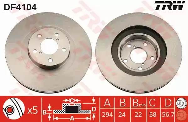 Диск тормозной передний SUBARU FORESTER, IMPREZA, LEGACY, OUTBACK DF4104 DF4104 TRW