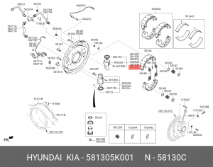 Цилиндр тормозной передний HYUNDAI HD78 дв.D4GA правый (вверх) OE 581305K001 HYUNDAI KIA