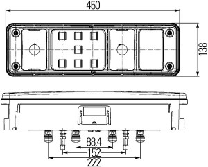 фонарь зад.многосекц.!LH 6-секц.прям.черн.корп.гибрид ламп.с LED секц.,с рогомKR 2VP340961-111 HELLA