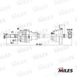 Привод в сборе левый RENAULT CLIO II/KANGOO 1.2-1.9DTI 97-09 с ABS МКПП (GKN 304 GC01167 MILES