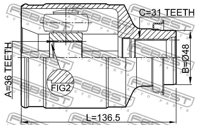Шрус внутренний правый 36x48x31 0511-CX7RH FEBEST