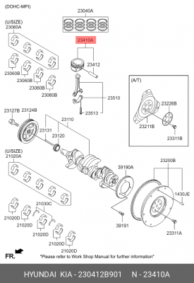 Поршень двигателя с пальцем 230412B901 HYUNDAI KIA