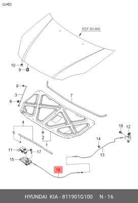 ТРОСИК ЗАМКА КАПОТА В ПЛАСТИКОВОЙ ОБОЛОЧ 81190-1G100 811901G100 HYUNDAI KIA
