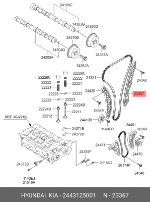 Планка направляющая цепи привода ГРМ 24431-25001 2443125001 HYUNDAI KIA