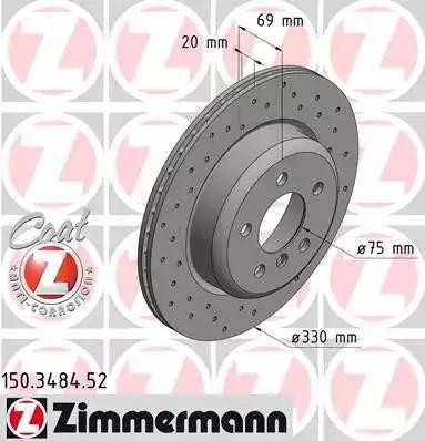 диск тормозной !Sport задн. 330x20/69-5x120 \ BMW 5 F10/F11 10-17 150.3484.52 ZIMMERMANN