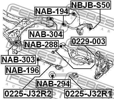 Тяга задняя продольная NISSAN TEANA J32 2008-2013, MURANO Z51 2007-2014 0225-J32 0225-J32R1 FEBEST