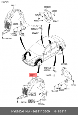 Подкрылок 868111G600 HYUNDAI KIA