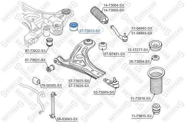 сайлентблок подрамника зад.!\ Daewoo Kalos 02> 87-73023-SX STELLOX