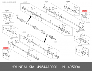 ПЫЛЬНИК ШРУСА КОЛЕСА, ПОСТАВЛЯЕТСЯ В КОМПЛЕКТЕ С ХОМУТАМИ 2 ШТ., ДЕМПФ 49544-A00 49544A0001 HYUNDAI KIA