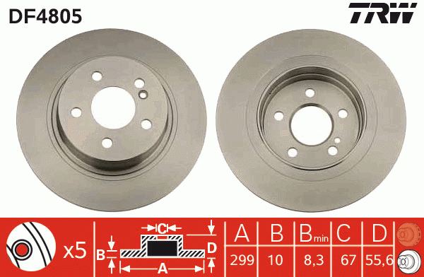 Диск тормозной задний MERCEDES W204 DF4805 DF4805 TRW