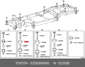 подушка подрамника!\ Toyota Land Cruiser 07> 52203-60090 TOYOTA