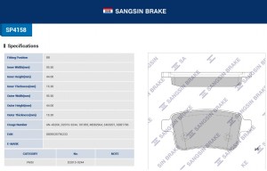 Колодки тормозные RENAULT Kangoo (08-) задние (4шт.) SANGSIN SP4158 SANGSIN
