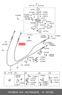 Трос КПП HYUNDAI HD120 дв.D6BR (M6S6) переключения OE 437406A052 HYUNDAI KIA