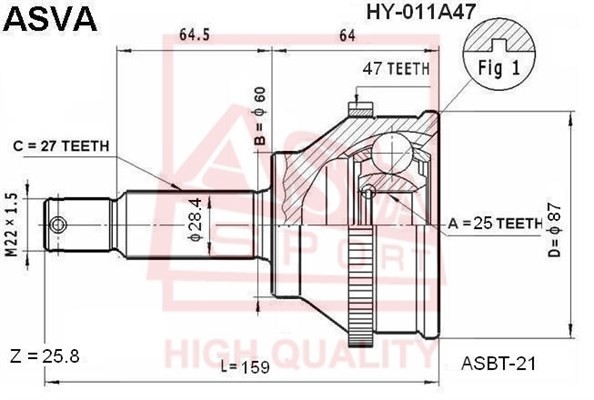 ШРУС НАРУЖНЫЙ 25x60x27 [12] HY011A47 HY-011A47 ASVA