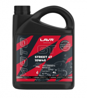 Масло моторное для 4-х тактных двигателей LAVR GT STREET 4T MA-2 10W40 синт.4л M LN7726 LAVR