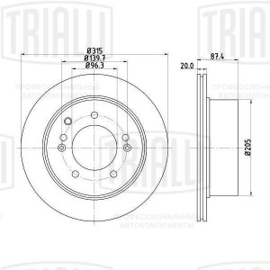 Диск торм. Kia Sorento (02-) зад. d=315 h=87.4 (DF 073304)  2шт DF 073304 TRIALLI