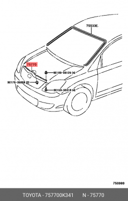 Молдинг капота в сборе 757700K341 75770-0K341 75770-0K341 TOYOTA