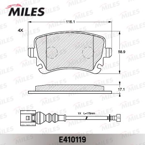 Колодки тормозные задние с датчиком (Смесь Low-Metallic) VOLKSWAGEN T5 03/MULTIV E410119 MILES