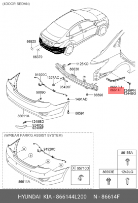 Кронштейн бампера HYUNDAI Solaris (11-/14-) заднего правый ОЕ 866144L200 HYUNDAI KIA