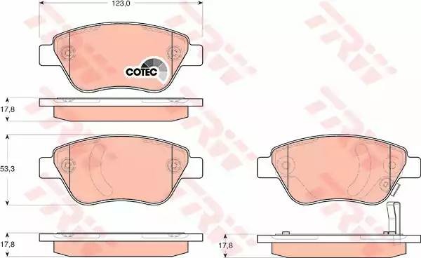 Колодки тормозные FIAT Albea (03-),Grande Punto (05-) OPEL Corsa D (06-) передни GDB1700 TRW