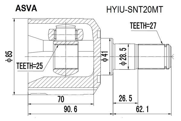 HYIUSNT20MT  ШРУС ВНУТРЕННИЙ 25x41x27 HYIU-SNT20MT ASVA