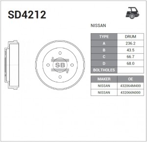 Барабан тормозной NISSAN Almera (N16) (00-) задний SANGSIN SD4212 SANGSIN