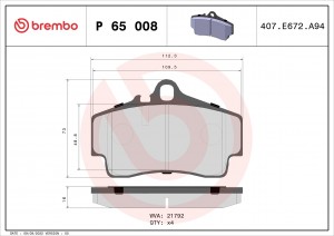P65008 GDB1395=654 00 !колодки дисковые з.\ Porsche Boxster 986 2.5-3.2 96>/911  P65008 BREMBO