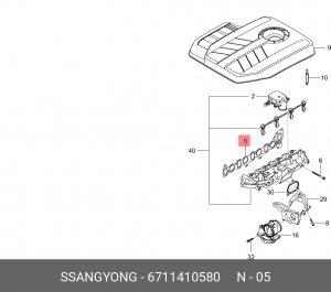 Прокладка коллектора SSANGYONG Actyon (13-),Rexton (12-) (D20R) впускного OE 6711410580 SSANG YONG