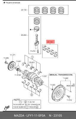 КОМПЛЕКТ ШАТУННЫХ  ВКЛАДЫШЕЙ  LFY111SF0A LFY1-11-SF0A MAZDA