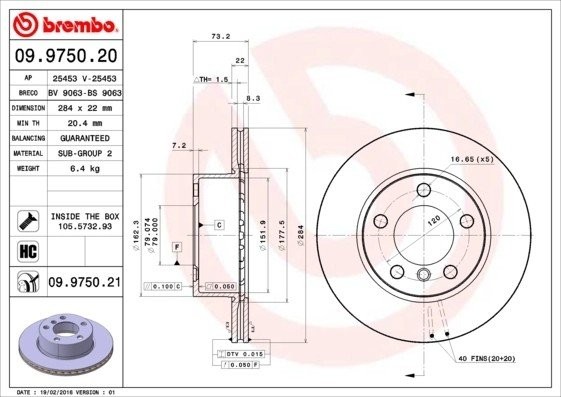 Диск тормозной 09.9750.21 09.9750.21 BREMBO