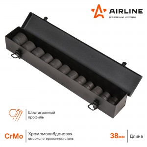 Набор головок ударных (12 предметов) "AIRLINE" (1/2"DR L=38 мм) (10-24 мм) метал ATAS040 AIRLINE