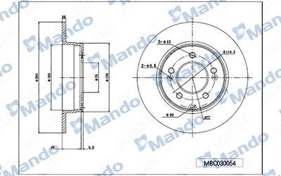 Диск тормозной HYUNDAI Sonata YF (16-) KIA Optima (16-) задний (1шт.) MANDO MBC030055 MANDO