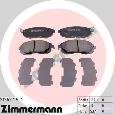 колодки дисковые !перед. 137x53x17 \ Nissan Juke I 10>/Tiida II 14>/Teana I/II 0 21562.170.1 ZIMMERMANN