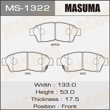 колодки дисковые передние!\ Toyota CarinaE 93-97/Camry 2.2 92-96/Corolla 95-02 MS1322 MASUMA